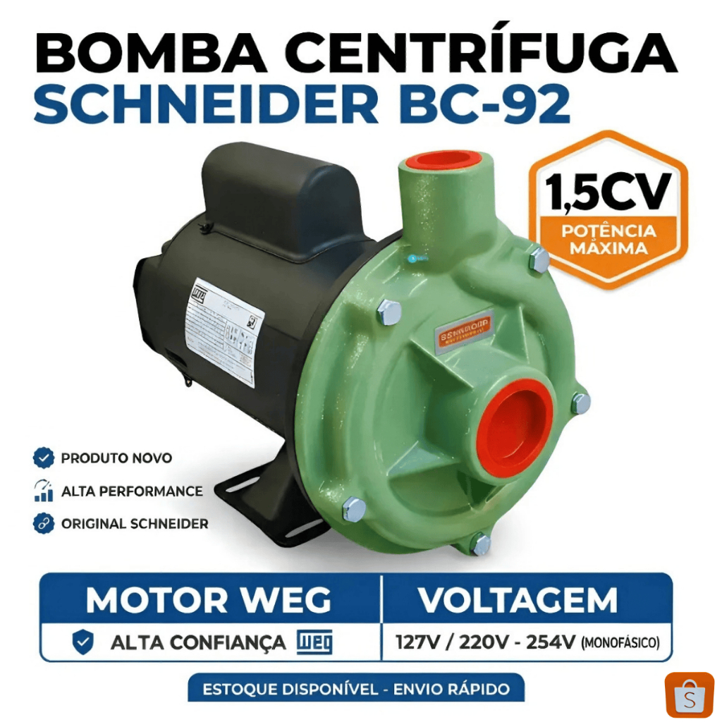 Bomba Centrífuga Schneider 1,5cv 127/220v Motor Weg Rotor Alumínio