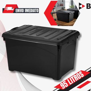 Caixa Organizadora 95 Litros Preta Injeplastec Com Travas Rodinhas e Alça em Oferta na Shopee