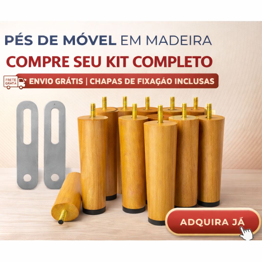 Kit 12 Pés Cama Box/baú Queen King Tdc Marrom Claro + 2 Chapa Unir - ENVIO IMEDIATO