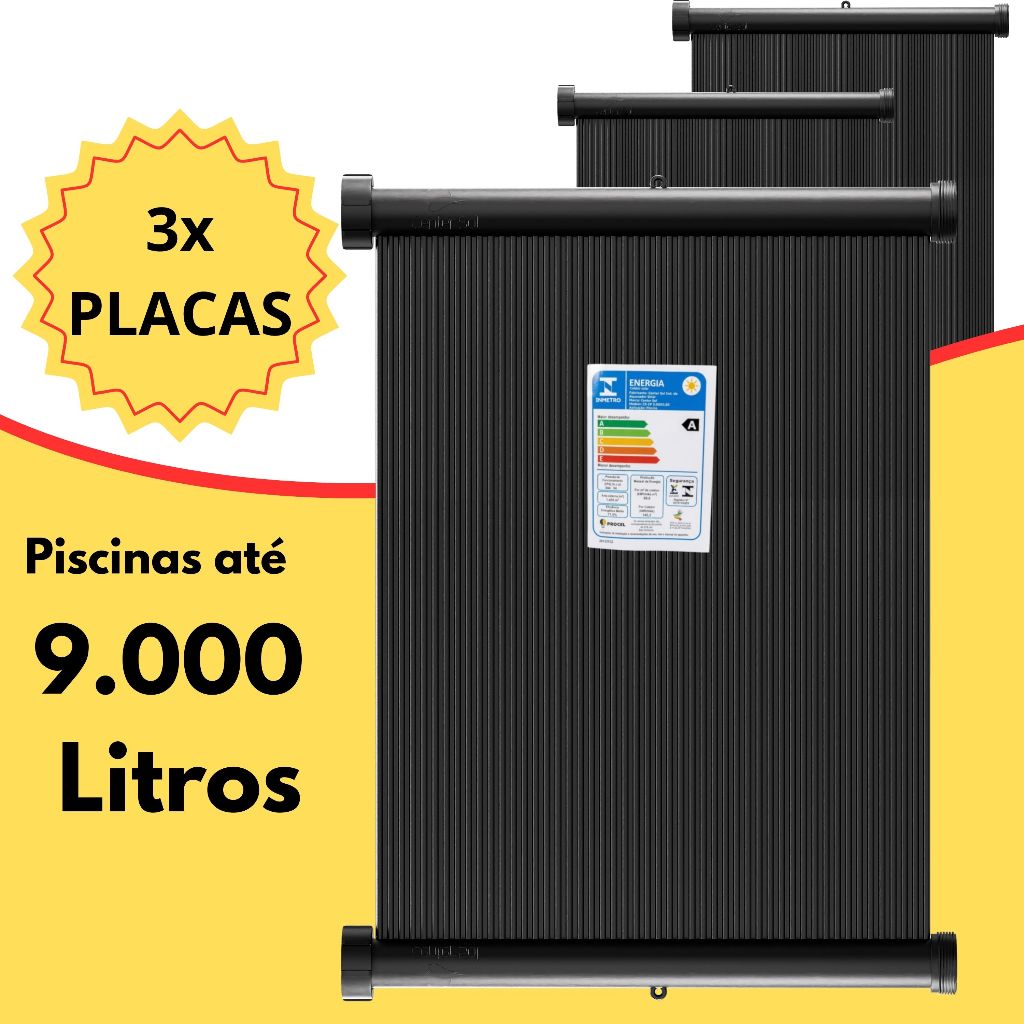 Kit Aquecimento Solar Piscina até 9mil litros 3 placas de 3m