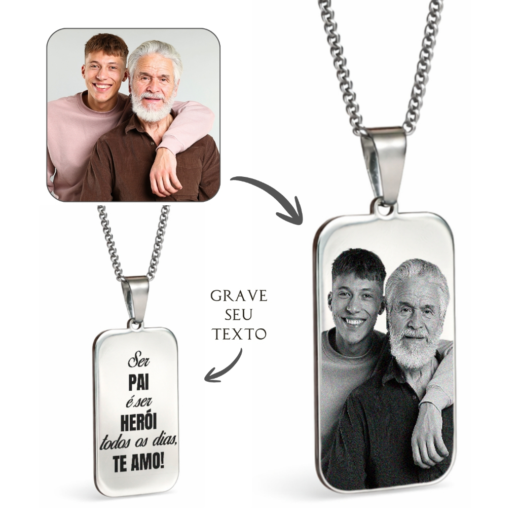 Colar cordão corrente aço inox personalizado gravação nome dia das mães pai filho logo foto amor