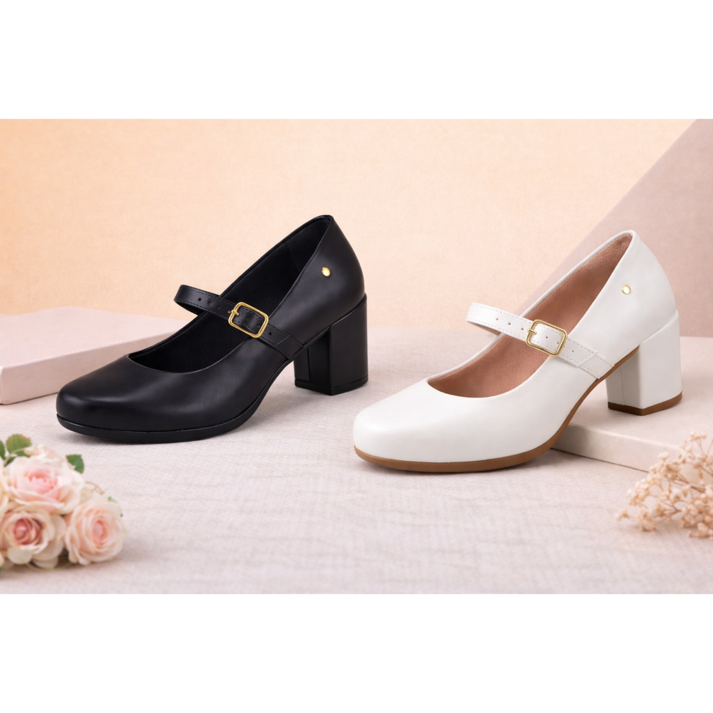 Sapato Adulto Mary Jane Salto Baixo Feminino Boneca Estiloso Scarpin Fivela Regulagem Trabalho