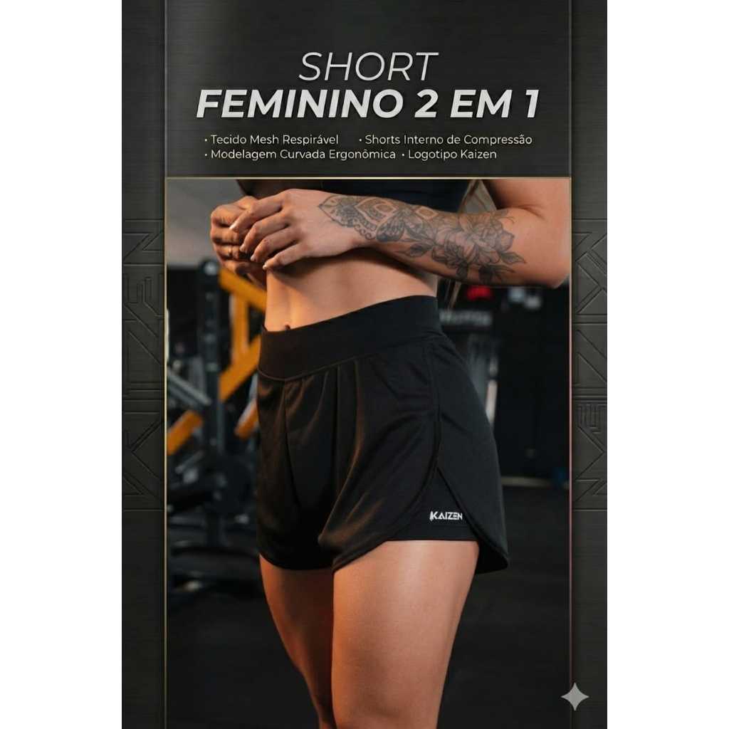 Shorts feminino 2 em 1 com compressão e bolso para celular para academia e corrida em Oferta na Shopee