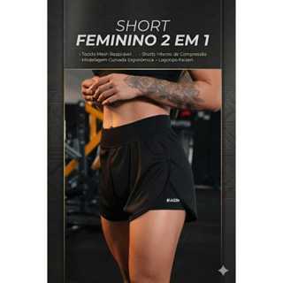 Shorts feminino 2 em 1 com compressão e bolso para celular para academia e corrida em Oferta na Shopee