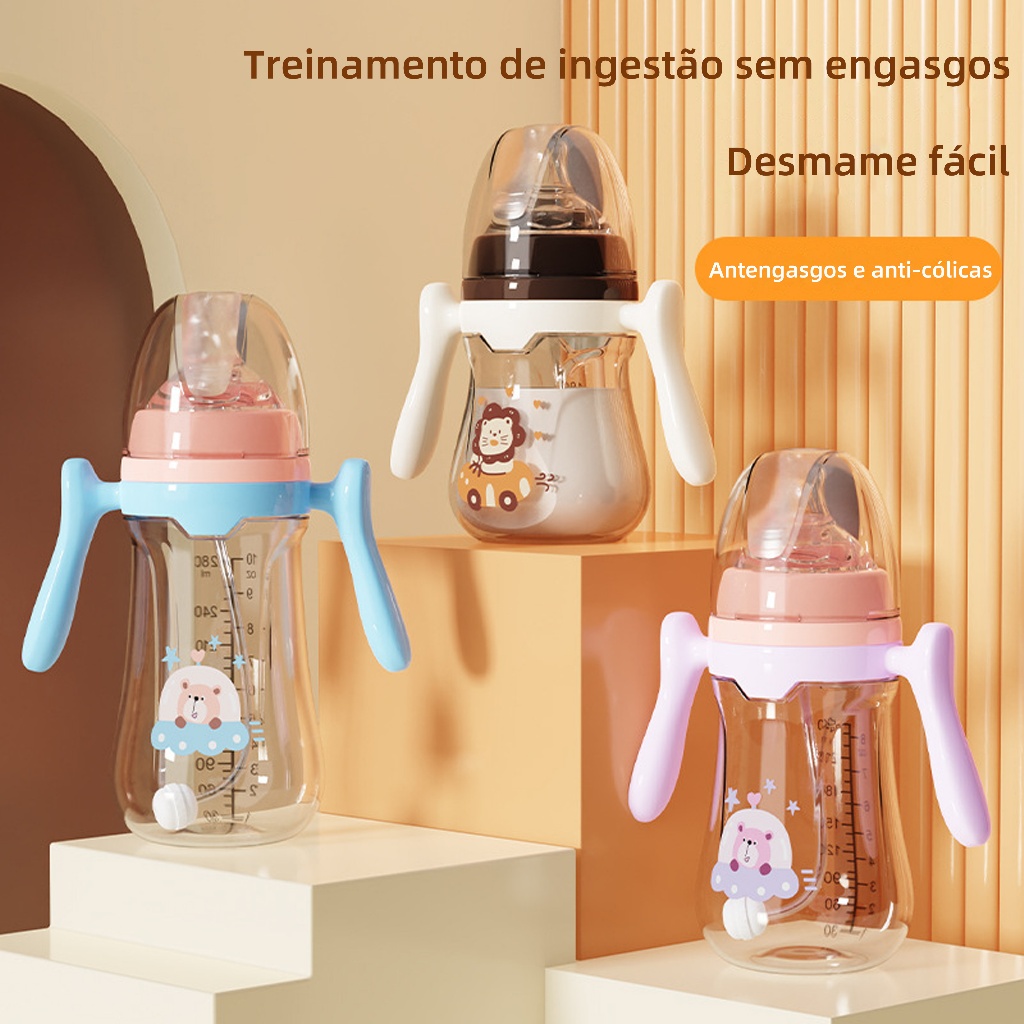 Copo Mamadeira Infantil 240ml Anti Vazamento Com Canudo e Bico Para Bebê Aprendizagem Garrafa De Agua Infantil