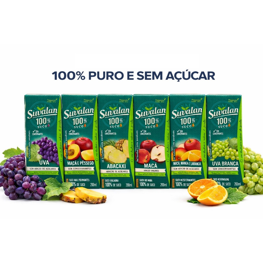 Kit 10 Sucos de Caixinha Sem Açúcar 200ml Escola 100% Fruta