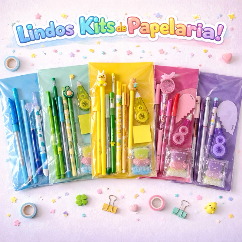 Kit papelaria das cores 12 itens fofos sortidos promoção