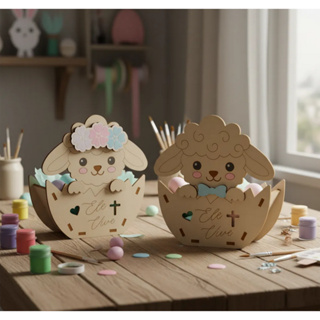 Kit 10 Cestas Ovelha MF Páscoa Mdf 3mm Cru Para Pintar ideal para escolas em Oferta na Shopee