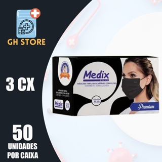 KIT COM 3CX Máscara Descartável Tripla Camada C/elástico Caixa C/50 Pçs Preta em Oferta na Shopee