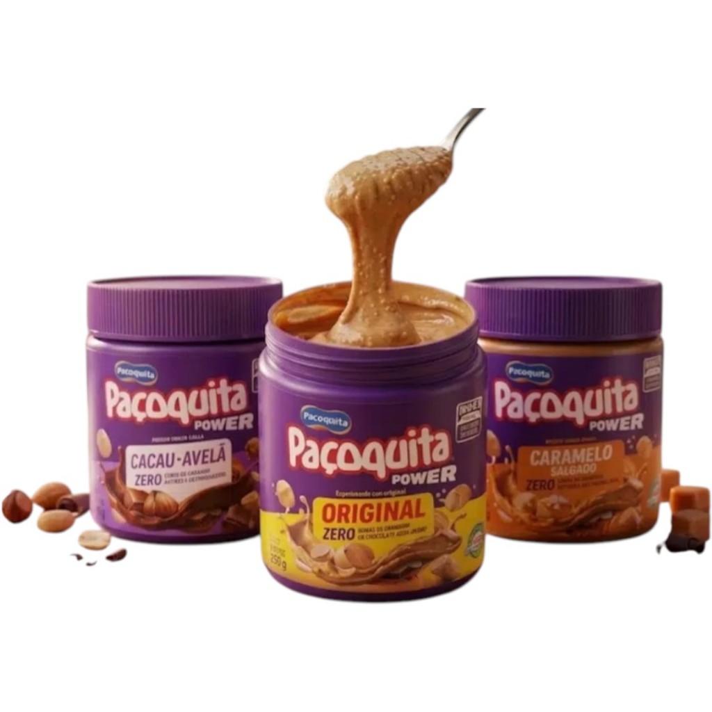 Paçoquita Power Pasta de Amendoim Zero Açúcar 500g - Paçoquita, Chocolate C/Avelã e Caramelo Salgado em Oferta na Shopee