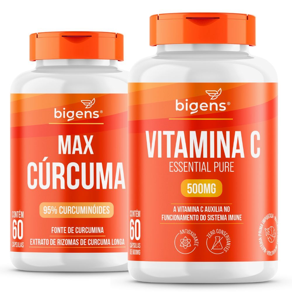 Kit Imunidade e Antioxidante Bigens | Max Cúrcuma 95% + Vitamina C 500mg - Curcumina Ativa em Oferta na Shopee