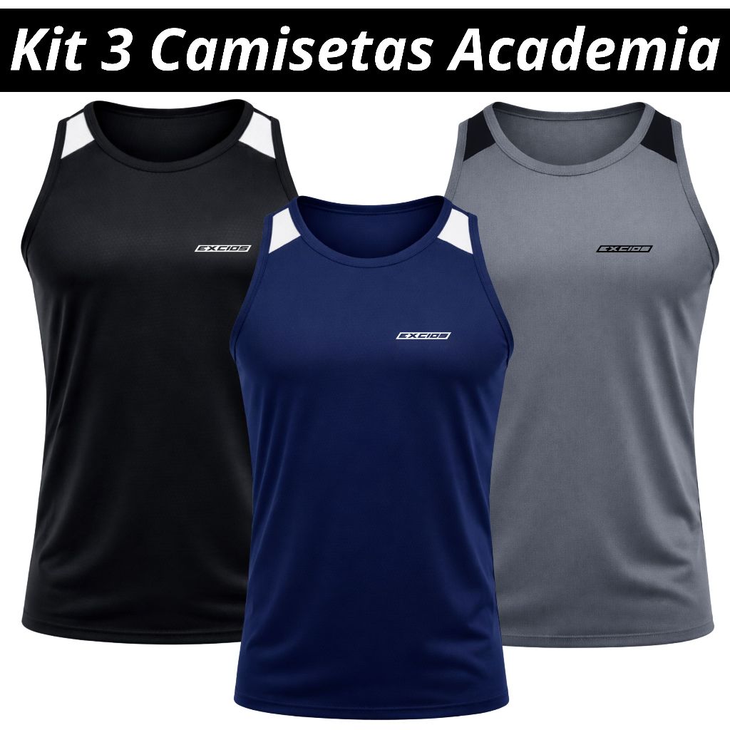 Kit 3 Camisetas Regata Dry Fit Esportiva Camisa Masculina Academia Treino Musculação em Oferta na Shopee
