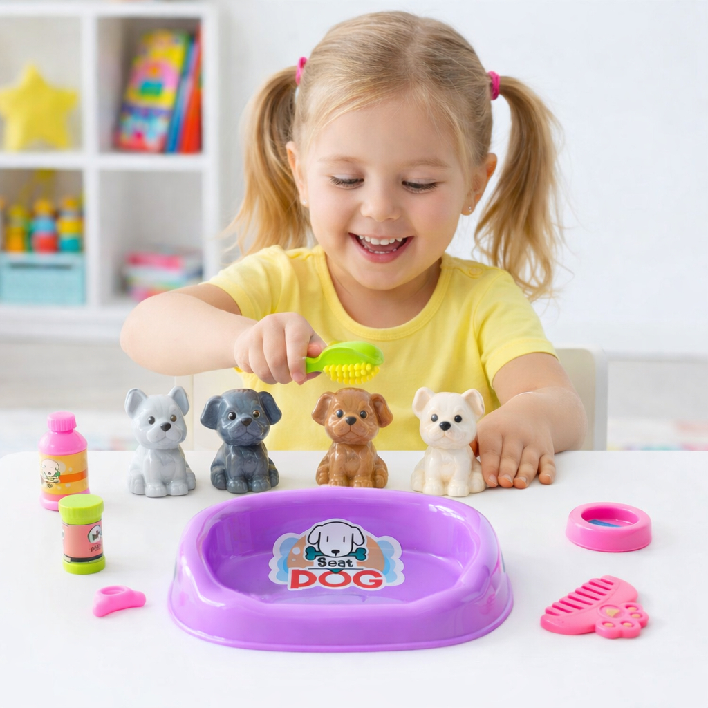 Brinquedo Pet  Cachorrinho  Com Banheira e Casinha Acessórios Educativo