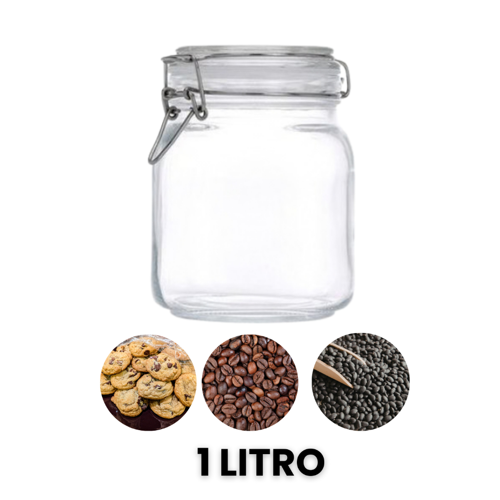 Pote Hermético de Vidro de 1,1 Litro Fechamento de Metal Clink