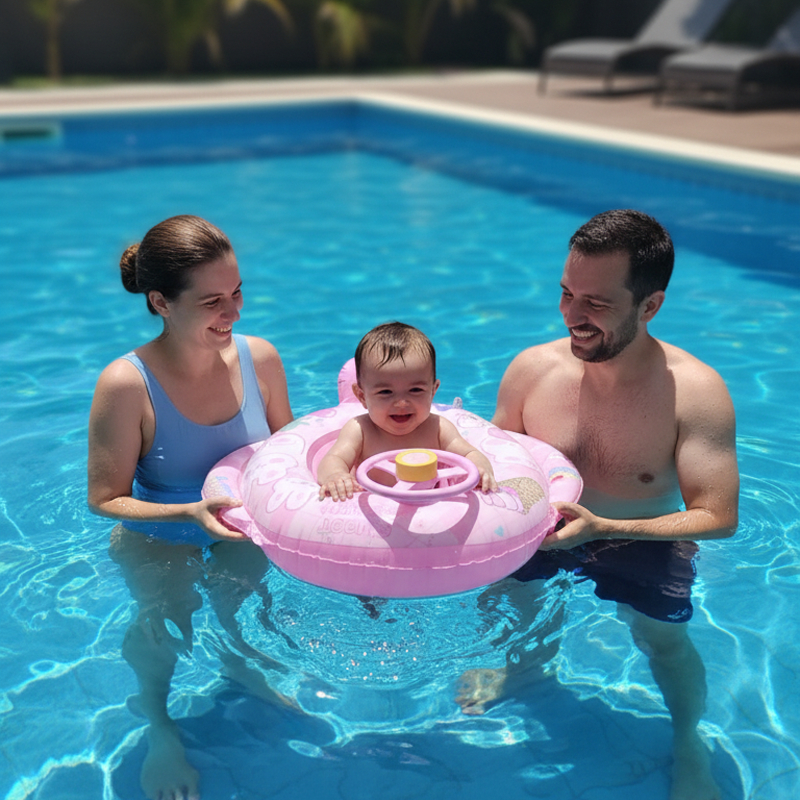 Bote Boia Inflável Infantil com Volante Buzina Piscina Praia Fácil Encher Cores Sortidas