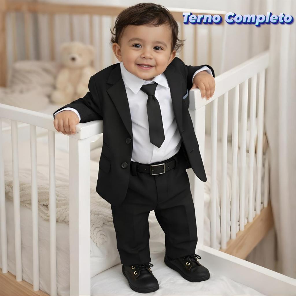 Conjunto Infantil Completo Menino com Terno Blazer, Camisa, Gravata, Calça Festa e Casamento