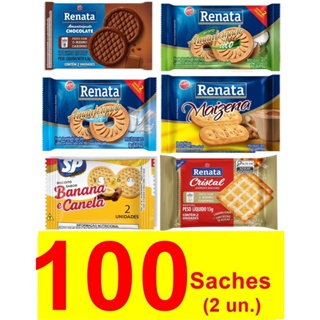 Kit Com 100 Sachês De Biscoito Renata Sabores Sortidos Chocolate Leite Coco Capuccino em Oferta na Shopee