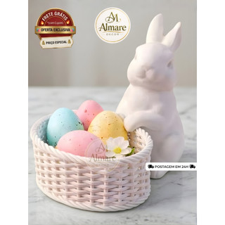Enfeite De Páscoa Coelho Decorativo Porta Ovos Páscoa Cesto Gourmet Branco Minimalista Moderno