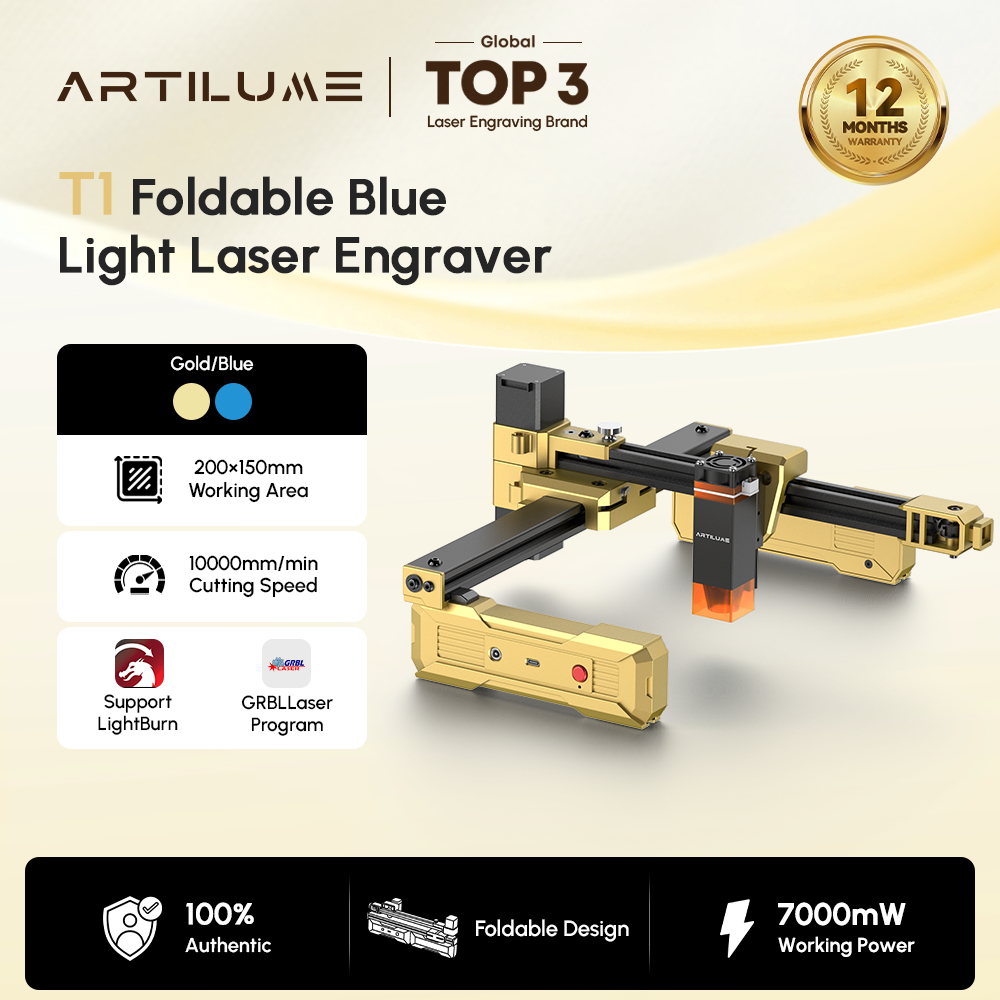 Artilume T1 7W Gravador a Laser Dobrável, Máquina de Gravação Portátil com Precisão de 0,01mm, Ideal para DIY & Negócios