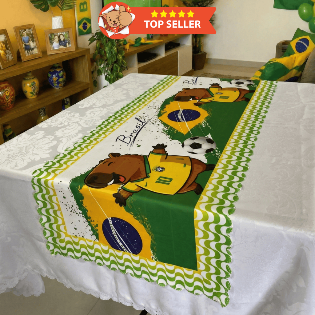 Caminho de Mesa 1,30x50 Copa do Mundo Estampa Brasil Futebol Torcida Decoração Mesa Posta Seleção Brasil