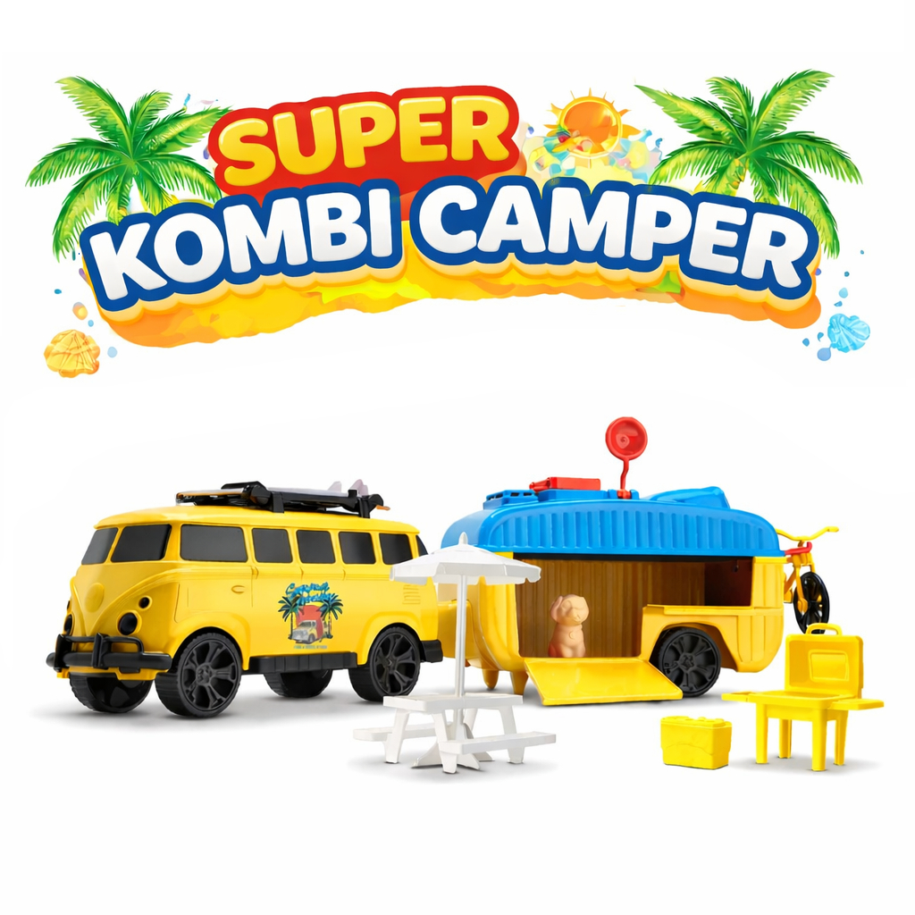 Carrinho Camping Kombi  Com Trailer menino menina - MUITOS ACESSORIOS!