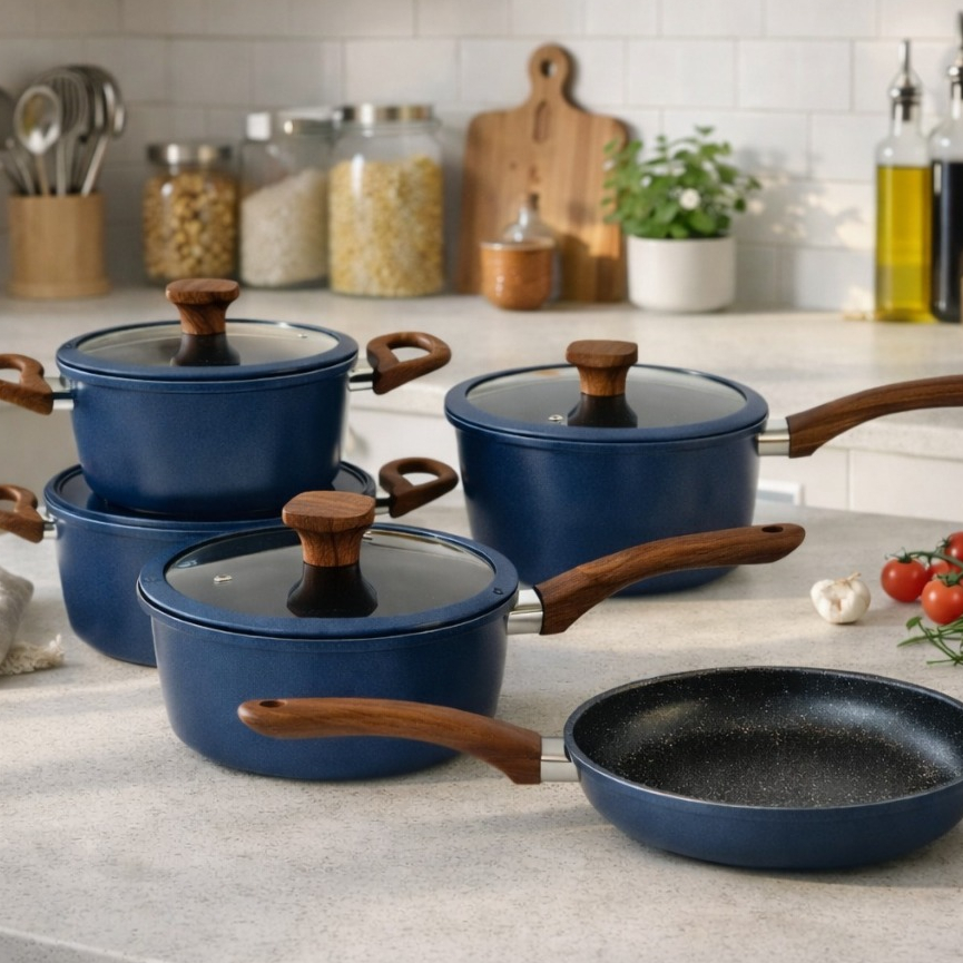 Imagem Jogo Conjunto de Panelas 5 Peças Revestimento Cerâmico Antiaderente com Fundo de Indução Grossa 3MM