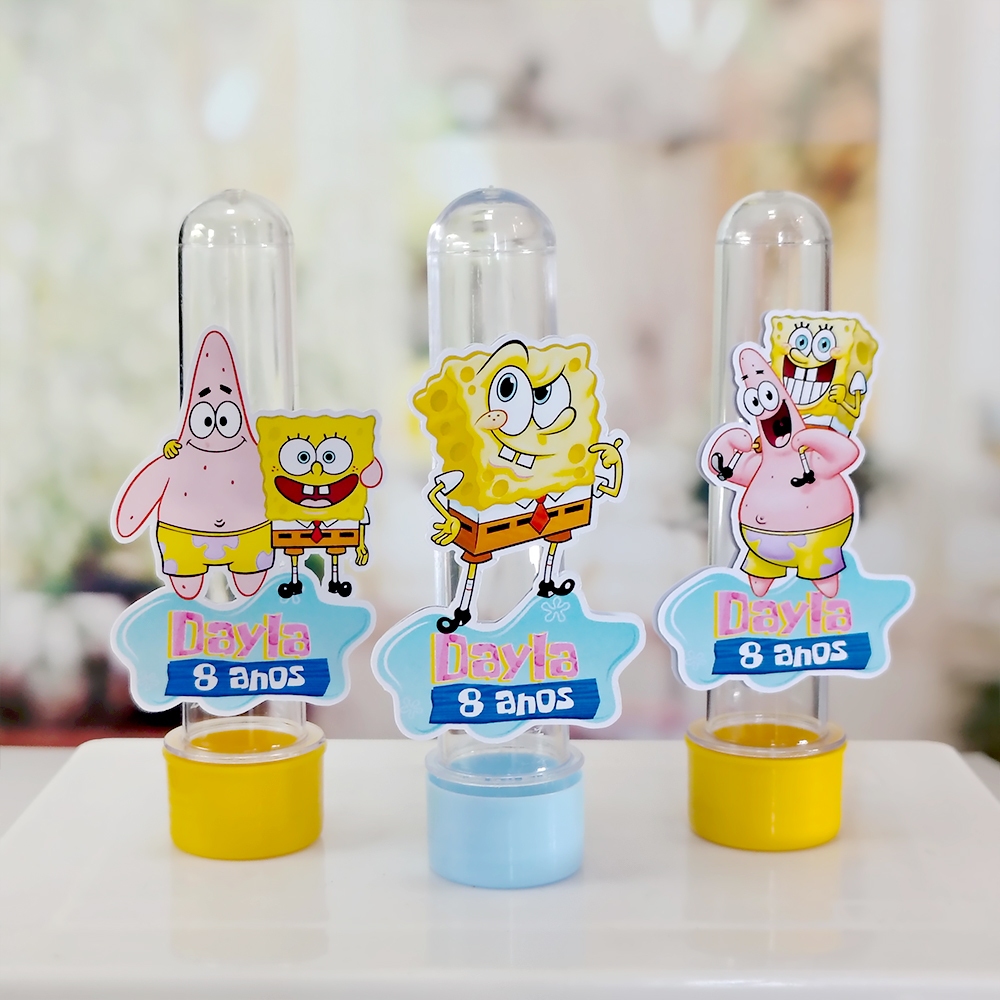 Tubetes Personalizados com Aplique 3D Lembrancinha Festa Infantil Tema Bob Esponja Menina