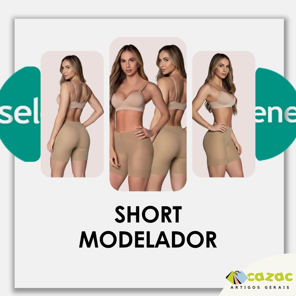 Short Modelador Elastano Cintura Alta Shape Confort Sem Costura Bermuda Poliamida Selene