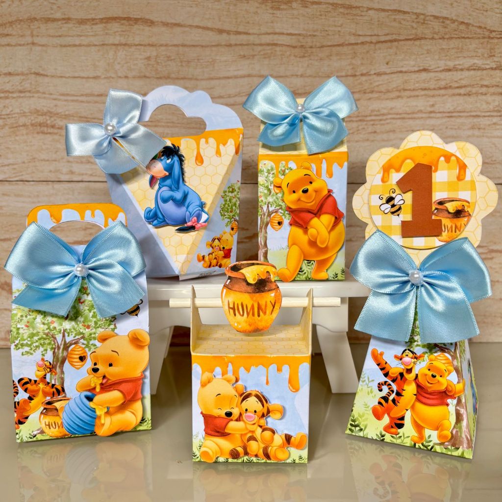 Kit Festa PEGUE E MONTE Ursinho Pooh  – Caixinhas Personalizadas -  Lembrancinha Festa Infantil Aniversário