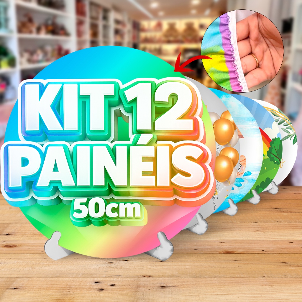 Kit Mini Paineis Redondo Mesa Tecido Sublimado Escolha seu Tema 50Cm em Oferta na Shopee