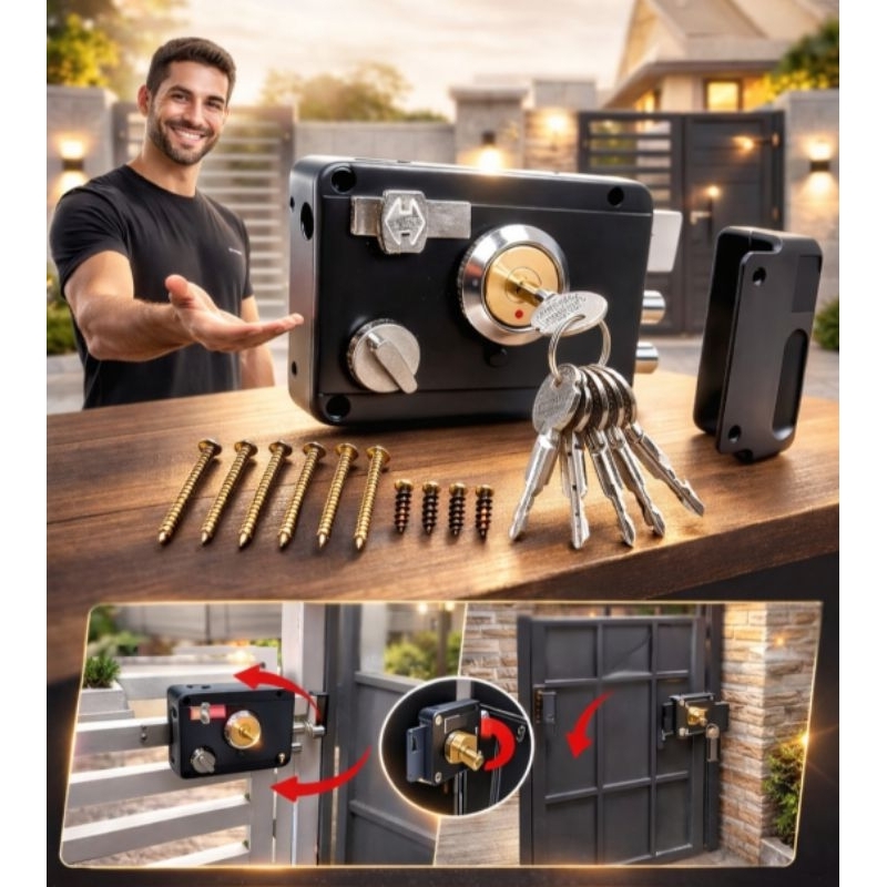 Fechadura para portão residencial manual 6 chaves tetra sobrepor em Oferta na Shopee