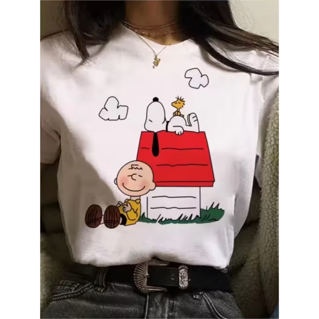 Camiseta Algodão Feminina Adulto Cão Snoppy Charlie Desenho Animado infantil Plus Size até G5 12