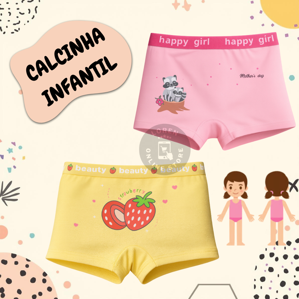 Kit 10 Calcinhas Importada box Shortinho Infantil menina Estampada ou Kit 4 Calcinhas