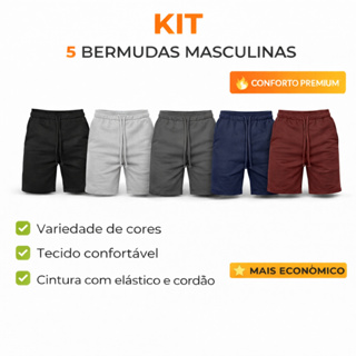 Kit 5 Bermudas masculina de moletom premium em Oferta na Shopee