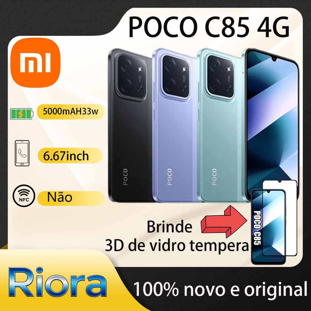 Xiaomi POCO C85 Android 15 NFC Tela 6.9'120Hz Bateria 6000mAh Carga Rápida em Oferta na Shopee