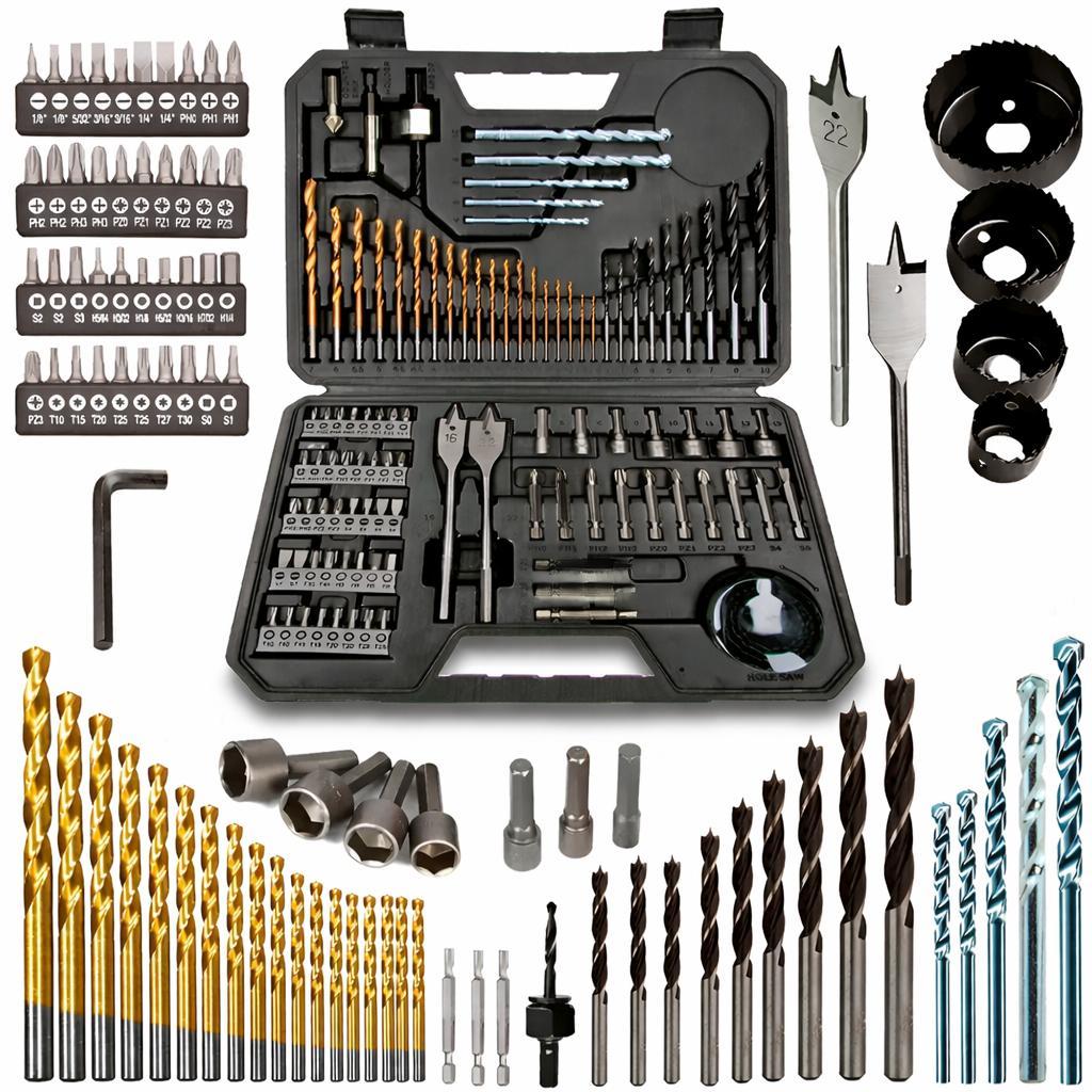 Ferramentas Kit com 103 Peças, Kit de Ferramentas com Maleta Premium - Brocas para Madeira, Concreto, Bits e Soquetes