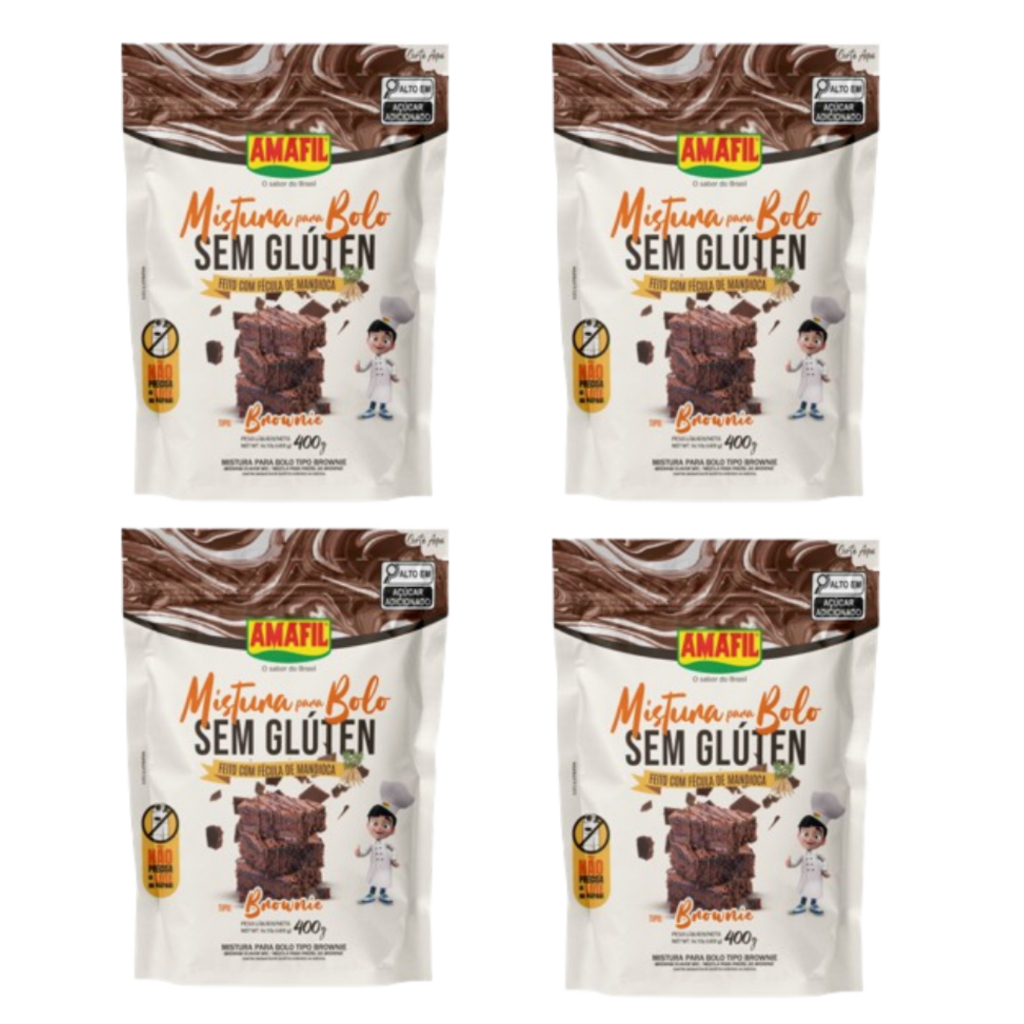 MISTURA PARA BOLO BROWNIE SEM GLÚTEN AMAFIL 400g- KIT COM 4 UNIDADES em Oferta na Shopee
