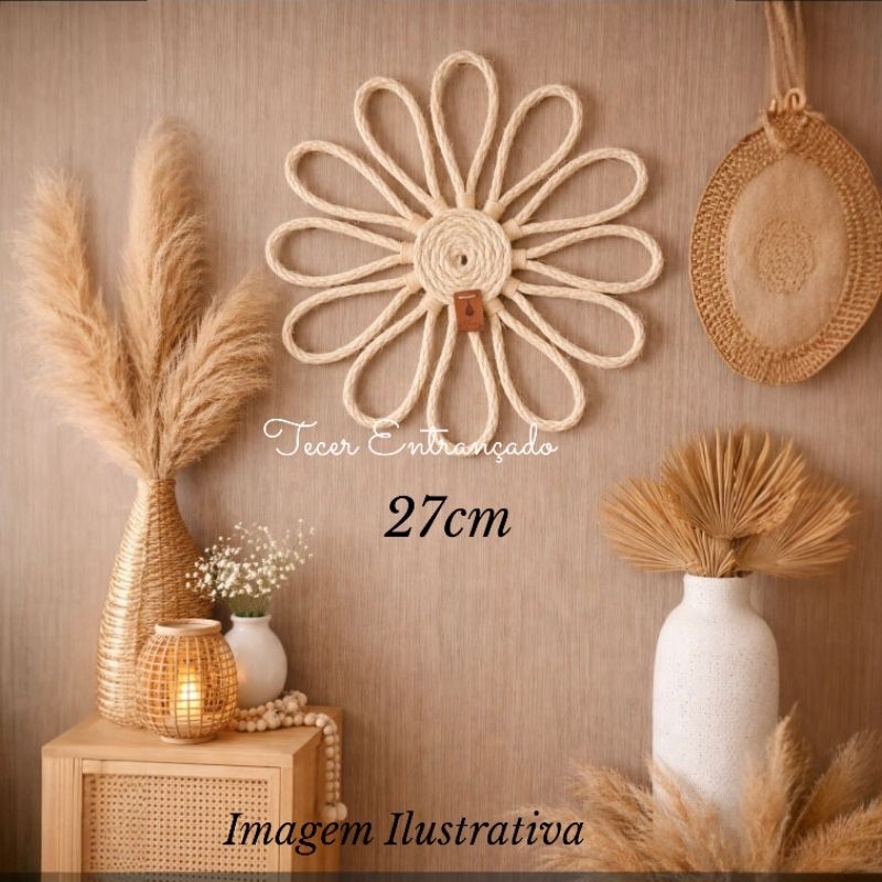 FLOR ALGODÃO decoração de parede rústica, decoração casa, decoração boho, enfeite sisal.
