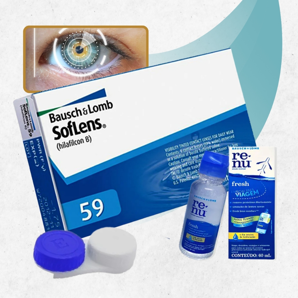 Lente De Contato  Soflens 59 Bausch + Lomb Mensal Com Estojo Miopia-Hipermetropia-Incolor Com Grau