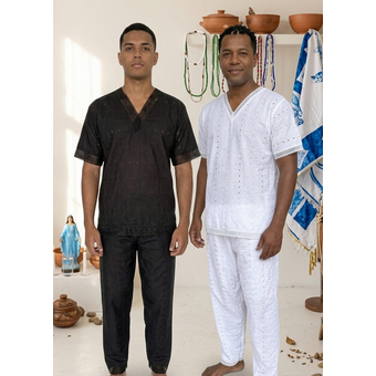Conjunto masculino lese branco ou preto renda umbanda candomblé
