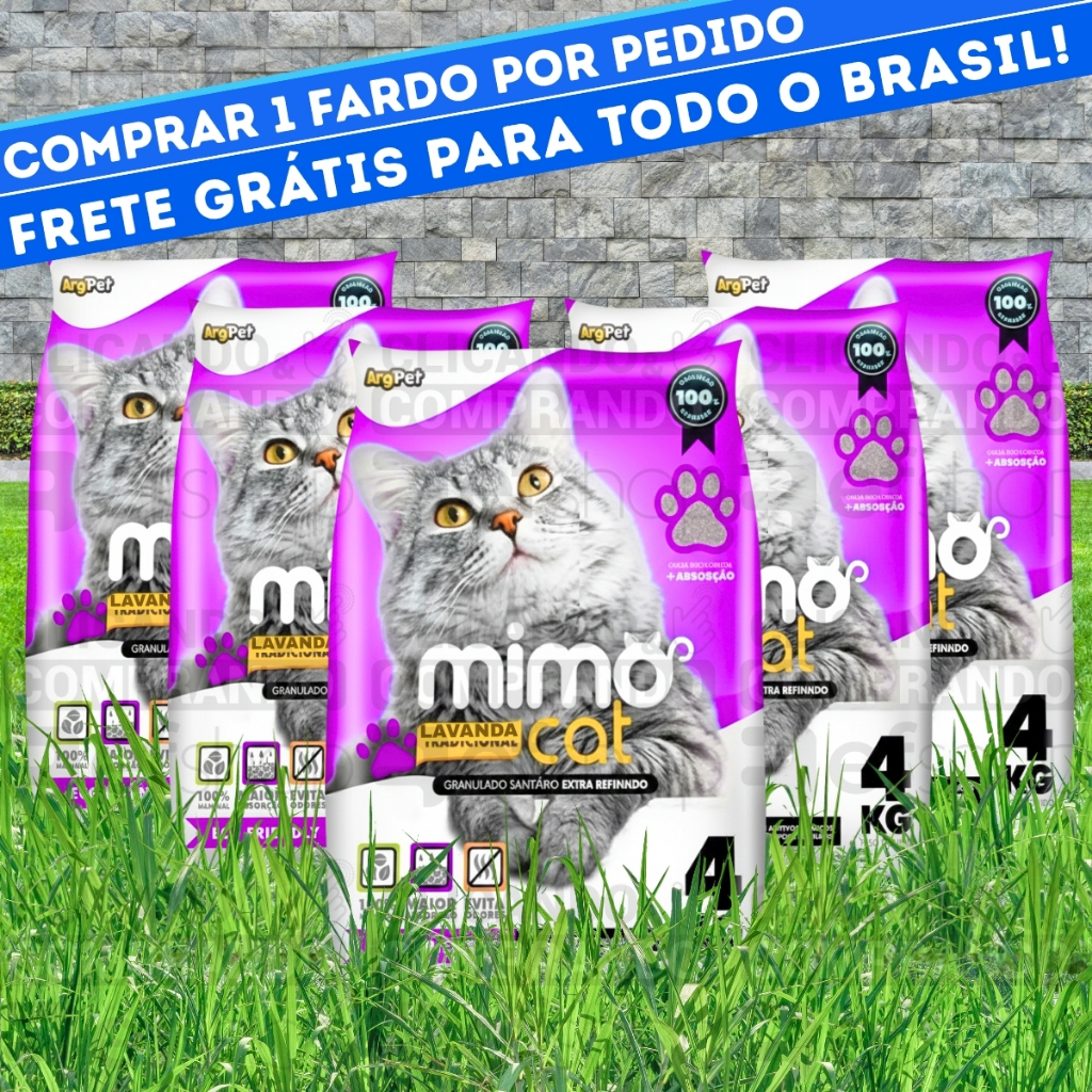 Kit 5 Pacotes Fardo de Areia Sanitária Antiodor Tira Cheiro MimoCat Gatos Aroma Lavanda 100% Natural