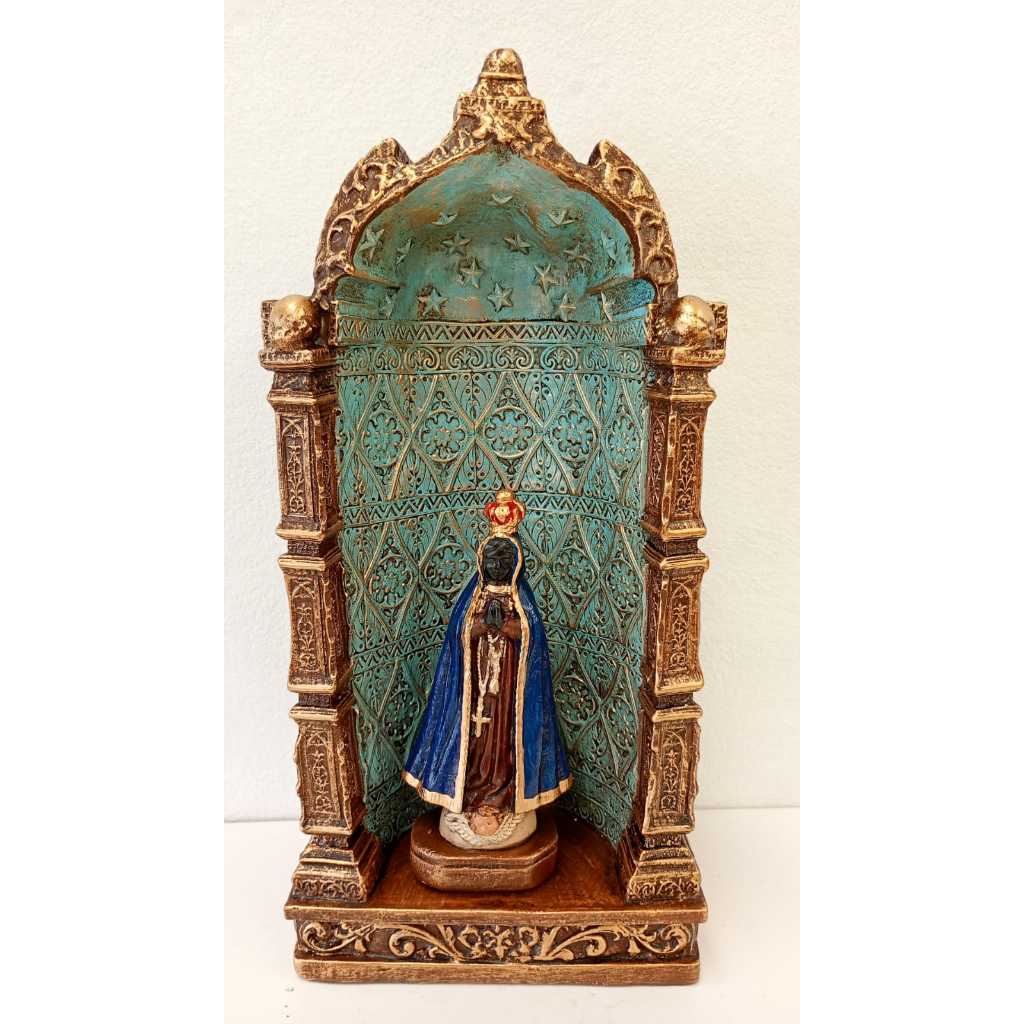 Oratório Decorativo 33cm com  Imagem de Nossa Senhora Aparecida 15cm em Gesso – Peça Religiosa decoração e devoção