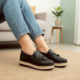 Tênis Slip On Nó Lateral Feminino Branco Plataforma Corda Plataforma Presente Estética