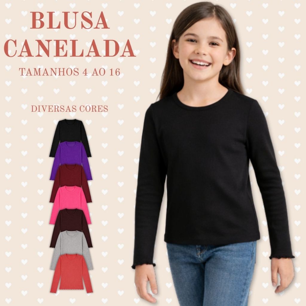 Baby Look Infantil Menina Juvenil Manga Longa Ribana 3115-A