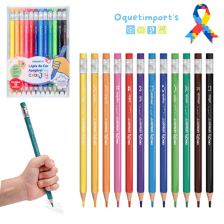Lápis de Cor Apagável Big Tamanho Grande 12 Cores Colorjoy em Oferta na Shopee
