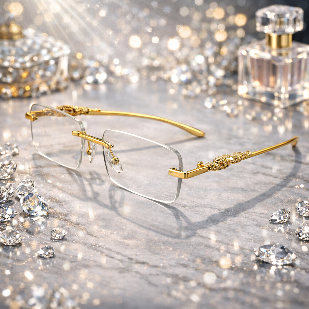 Óculos de Sol Cheetah de Metal Sem Aro Unissex em Oferta na Shopee