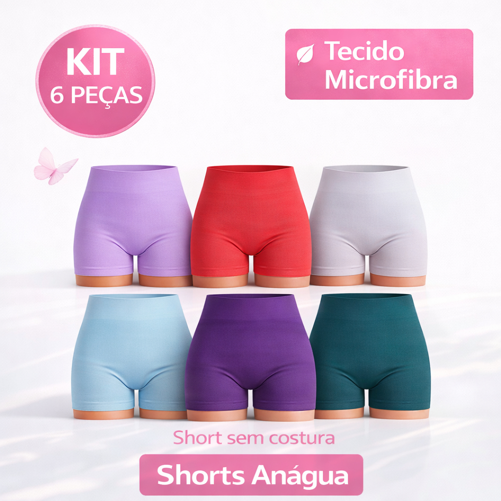 Kit C/6 Shorts Anáguas Em Microfibra Sem Costura Não Marca na Roupa