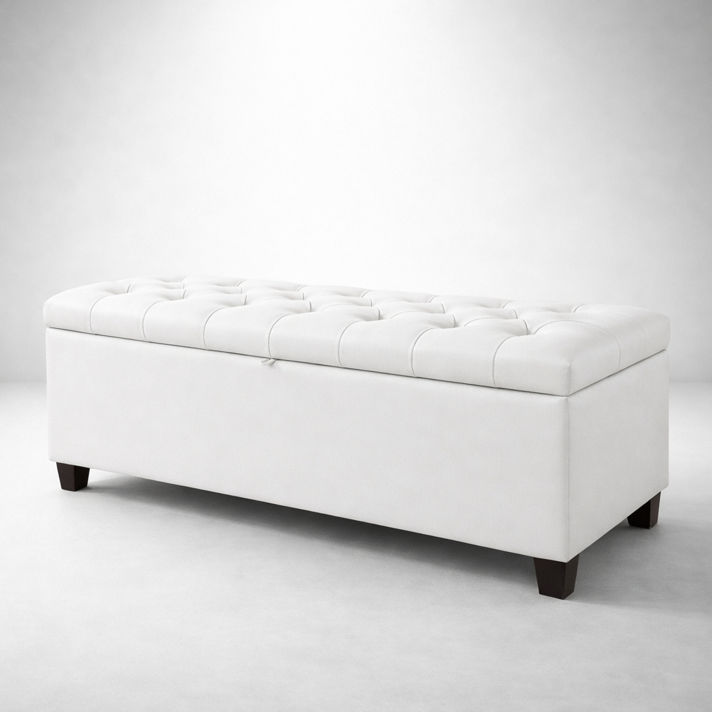 Baú Recamier Capitonê Tecido Corino Organizador Grande Armazenamento 120x40x46cm Cama Casal