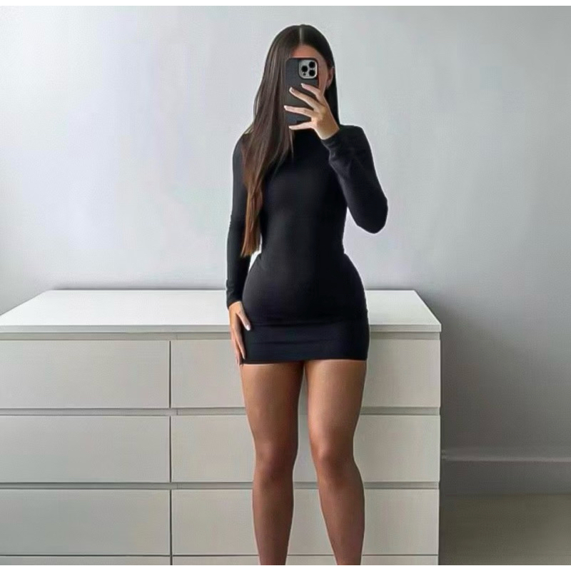 VESTIDO MANGA LONGA GOLA ALTA FEMININO CANELADO PREMIUM TUBINHO AJUSTADO MODA BLOGUEIRA INVERNO