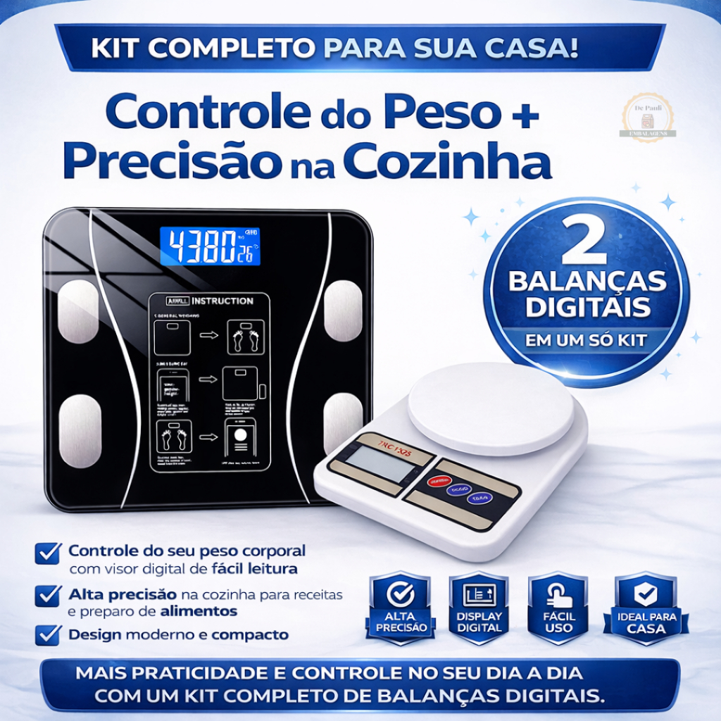 Kit 2 Balanças Digital Cozinha e Bioimpedância Balança Para Dieta e Nutrição Fitness